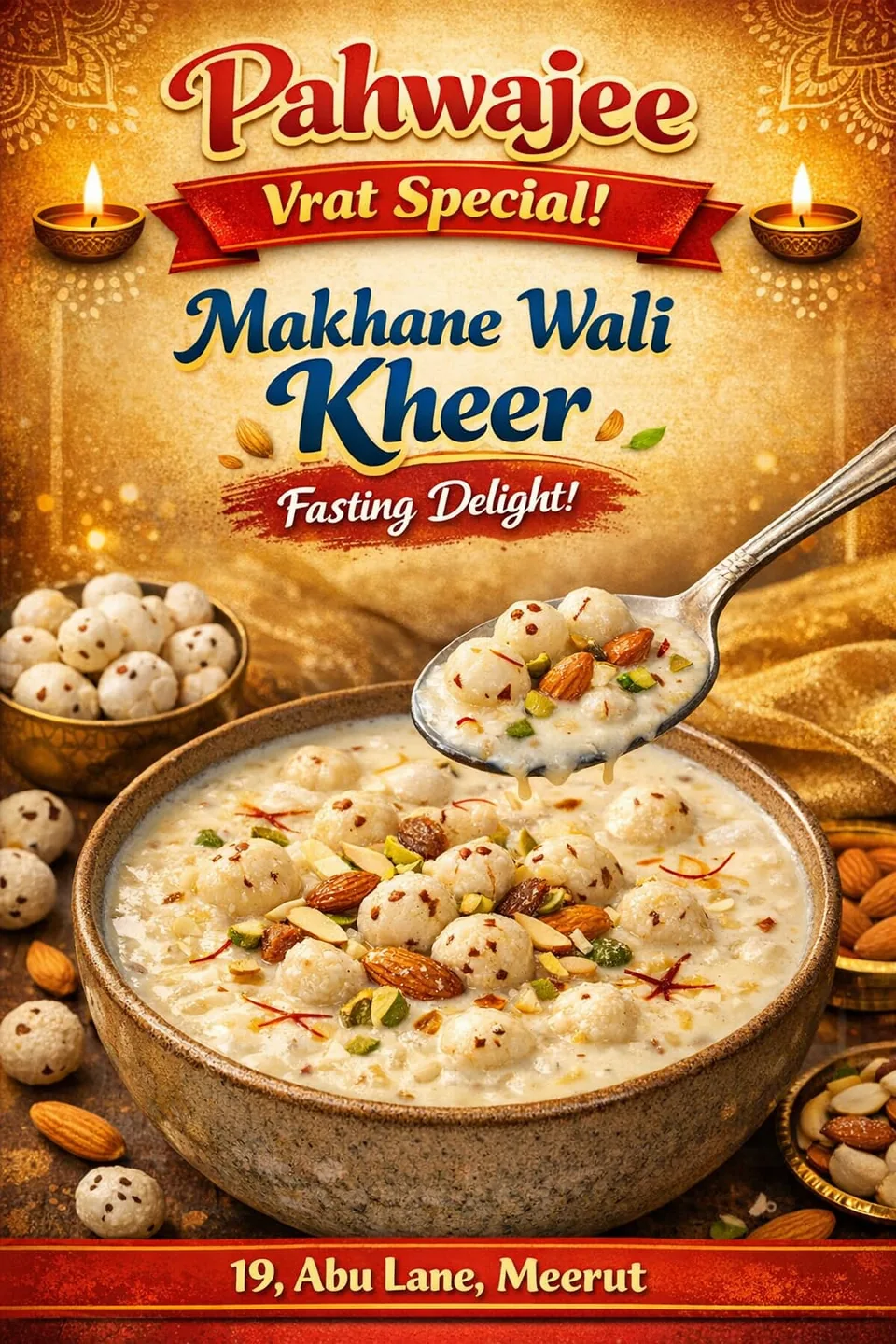 PAHWAJEE Vrat Special poster advertising Makhane Wali Kheer.